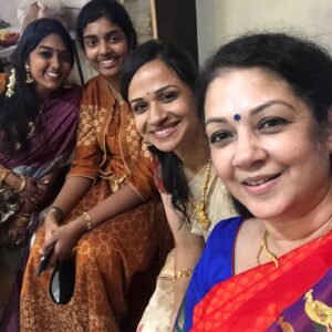 Shanthi Krishna Instagram - The new wedding norm fashion, virtual best wishes and blessings, YouTube live streaming and zoom were all part of my nephews wedding yesterday....,
1. Pandemic time wedding fashion norm - my daughter and myself 😀
2. How it was in 2019 B.C(before corona)🤨😬
3. My charming nephew Prashant getting ready to start his Grihasthashrama journey 🥳
4. The pretty bride Sneha with her older sis n daughter 😍
5. The wedding rituals being performed by my brother n sis in law 👏🥰
6. A candid selfie moment with my lovely daughter and niece in laws 😘😘
7. My handsome nephews Siddharth n Prashant 😍
8. The virtual blessings from my father and mother 👍🙏🥰
9. A best wishes song dedication to the newly weds virtually from New York by my charming son.,
10. Finally the beautiful couple... God bless them with lots of happiness and love.., Please shower your best wishes and blessings too on them. Thank you 🙏😍😍