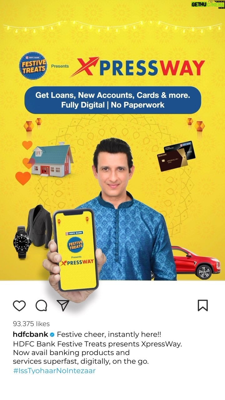 Sharman Joshi - 48.6K Likes - HDFC Bank Festive Treats lekar aya hai XpressWay….Jahan Xpress Home Loan milega with 50% off on Processing Fee and Interest rate 8.35% p.a. se shuru. Aur bhi bahot kuch dher saare offers ke saath. Jaldi jaake check kijiye.
#IssTyohaarNoIntezaar @hdfcbank