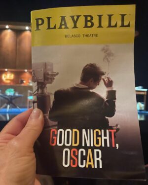 Sharon Bialy Instagram - Excited to have scored tickets to @seanhayes & co @goodnightoscar - thank you @emilybergl @innovativeartists! Only place I “fly” first class. @belascola @playbill