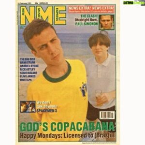 Shaun Ryder Instagram - Repost @shiiine_on_ This week’s NME 1991 📰💛🗞️
.
📷: Kevin Cummins @kcmanc 
.
#ShaunRyder #Bez #ShiiineOn #NME #90s #KevinCummins #Archive