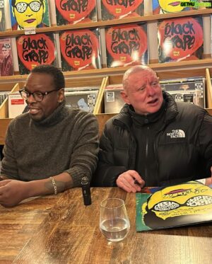 Shaun Ryder Instagram - Cheers to everyone that came down to see Shaun and Kermit at the Black Grape in-stores in Liverpool, Bury, Leeds and Nottingham this week!! Great to meet you all 👍🏻
.
The new Black Grape album ‘Orange Head’ is out now 🧡🧡🧡
.
Order here 👇🏻
https://lnk.to/5GWwnb
.
(or via link in bio)
.
🍇 Limited edition coloured vinyls, signed albums and bundles!! 🍇
.
📷: @wayneblairs 
.
#BlackGrape #ShaunRyder #KermitLeveridge #Newmusic
