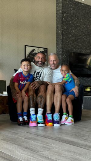Shaun T Instagram - 💙💜♥️🤍🧡Father’s Day New Shoes. “Me and Silas painted them and made them with love.” -Sander
#happyfathersday #fathersday
