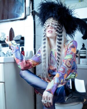 Sideara St. Claire Instagram - U wake up in the middle of the night for ur 3 AM pee and this is what u see WDYD????
 
Obsessed w everything going on here - wearing my fav @shopsideara feather hat with incred @pelitozlocos spiral bang hairpiece, dripping in @desertstarsvintage (this Todd oldham cardigan pleaseeee) shot by lovely lovely @alyssa_tiffany and styling with angel @josienolann what a fun day !!!

I’m finishing up my new collection for @worldofmyownnyc’s show on the 26th and I’m very excited!!!