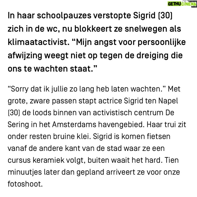 Sigrid ten Napel - 1.9K Likes - Over te veel of te weinig tongen, kattenkwaad, verstoppen en activisme, over eetbuien, Ayahuasca, seksualiteit en grensoverschrijdend gedrag, over liefde en overwinnen. Een zoveel mogelijk navolgbaar verhaal in een beperkt aantal woorden over niet altijd logische processen van jaren. Ofwel een interview. (Het geheel is te lezen via de link in mān bio. Geschreven door @larsdellemann fotoās van @tengbehkamara voor @brandpuntplus )