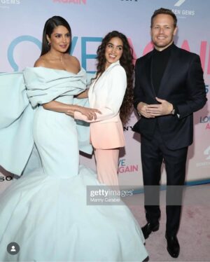 Sofia Barclay Instagram - pink carpet last night 💕💗💓🌸with my favourite peeps for @loveagainmovie 
Out in 🇺🇸may 5th & 🇬🇧may 12! im so in love with this film & can’t wait for you to see it!! 

@priyankachopra @samheughan @eshornstein @thunderroadpictures @jimdrewthis @sonypictures @nickjonas @drmadhuakhourichopra 

suit of dreams by the inimitable @eliesaabworld & sparkles by @bulgari ✨🪬🤍 hair by my twin @davidcolvin & makeup by the genius @cygmakeup 🙏🏽