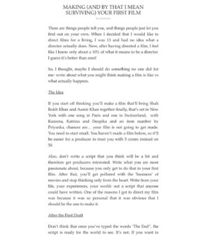 Sonam Nair Instagram - Excerpts from my blog from 11 years ago, right after I processed the making of my first film. Hope this helps all the first-timers! Break a leg, guys! 

Full post ka link is in my stories.

#filmmaking #directing #screenwriting #makingyourfirstfilm #filmdirection #filmschool