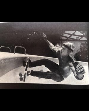 Stacy Peralta Instagram - You’ll find this hard to believe but at one time we thought a frontside kickturn in a pool would be impossible.  We thought we’d fall backwards and land on our backs.  It was in the very early days of pool riding when Bob Biniak, Jim Muir and I were skating the Keyhole in Beverly Hills.  Between runs, Biniak and I were standing in the shallow end, again debating the frontside kickturn.  I thought it was possible but he didn’t.  So he said to me; “If you think it’s possible, then do it.” I replied with a laugh; “I can’t, but you can.” He looked at me inquisitively. “Why do you think I can?” To which I stated; “I just know you can.” (Apparently the coach and mentor I would become with the Bones Brigade began showing early). I then got out of the shallow end, walked over to the top of the deep end and encouraged Bob to do a simple frontside kickturn halfway up the wall. So he did. He did a simple kickturn right at the transition mark and made it down safely. “Okay, now go to the three quarters mark.” He dropped in and did a frontside kickturn a foot below the tile. “Okay, now hit the tiles.” I challenged.  He hesitated a moment, but then dropped in, did a sweeping carve on the opposing wall for added speed, came up the main wall and pulled a perfect frontside kickturn on the tiles.  This was a huge deal for us and it happened that simply.  In no time we were all doing frontside kickturns and ironically Biniak would go on to develop one of the greatest frontside attacks in skateboarding history as would Tony, Jay and Jim.  We pushed each other relentlessly and competed fiercely. I was the first of us to do frontside forevers. In one memorable session I did the most frontside kickturns tile to tile I’d ever done. Coming back to the shallow end, Muir looked over at me and laughed; “Dude, you’re an asshole.” And that’s how it was. It was a simple time that was alive with great possibility and potential and out of it came so much.
