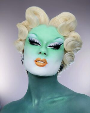 Starlet Instagram - Mugler Aliens 🪐
.
.
.
.
.
EYES:
@plouise1 Base and Nice & Saucy Cosmetic paint
@beautybaycom Surreal Liquid Eyeshadow 
@peachesmakeup Prin pigment 
@kryolanofficial HD Cream Liner Ebony and Snow
@eldorafalseeyelashes Custom Lashes 
.
FACE:
@plouise_makeup_academy cosmetics paints in Must Be The Money & Shade 0
@kryolanofficial TV Paint Stick
@hudabeauty Easy Bake setting powder 
.
LIPS:
@litcosmetics Glitter in Mimosa & Ziggy Stardust
.
BODY:
@plouise1 @plouise_makeup_academy Cosmetic paint in Sweet and Sour and Nice and Saucy
.
HAIR:
@marcoswigs 
.
EARRINGS: @muglerofficial 
.
.
.
#mugler#drag#dragperfection#dragraceuk#transformation#dragqueen#dragrace#fashion#makeup#beauty#thedragqueendom#dragbible#qwerkout#rupaulsdragraceuk#guymua#londondrag#qwerrrkout #draguk#worldofwonder#starlet