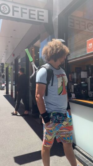 Stefan Gordy Instagram - Getting a double Espresso on my way to the Finals Festival rockin @solinco. #bringyourracket #whiteout