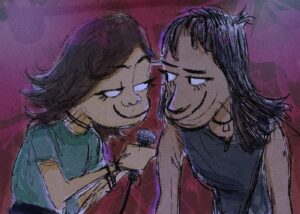 Stephanie Garcia Rizo Instagram - Sketch i decided to color ~ hot rock girls falling in love 👀🤘🏽🎸🎸 

#sketch #drawing #animation #rock #illustration #art #animation