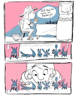 Stephanie Garcia Rizo Instagram - I made a zine comic in @novacommunityarts Riso Print class last summer. It was so much fun making up this story~ and how these two flirt with each other hehe- a few panels are missing for the ending but i’ll post them up soon! I’m have a limited physical copies of this Zine at Lightbox expo :)) ✨✨✨✨ 

#art #animation #drawing #sketch #alebrijes #lgbt #zine #charaterdesign #risoprint #mexico #arte #dibujodigital #elcrush