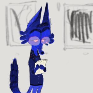 Stephanie Garcia Rizo Instagram - Blue fox~she’s enjoying a day at an art gallery, reading about the artists…or reading a cute letter? 👀 Swipe for vid process➡️✨✨

#art #drawing #sketch #illustration #animation #characterdesign