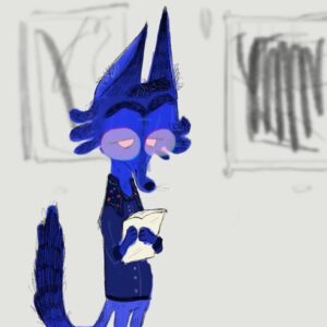Stephanie Garcia Rizo Instagram - Blue fox~she’s enjoying a day at an art gallery, reading about the artists…or reading a cute letter? 👀 Swipe for vid process➡️✨✨

#art #drawing #sketch #illustration #animation #characterdesign