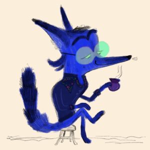 Stephanie Garcia Rizo Instagram - I’m into the color blue lately…so here’s a Zorro enjoying her cup of cafecito ☕️ 

#art #animation #drawing #characterdesign #illustration