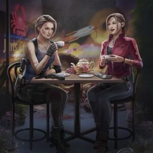 Stephanie Panisello Instagram - “Two for Tea” - it’s here!!!! 

All my fan girl dreams have come true! I’m obsessed with how this turned out, @darika.w.art crushed it! 

Come join @nikileetompkins and I Friday February 11th for our special Valentine’s Day autograph signing! This print is now available at
streamily.com/stephaniepanisello (link in bio) 

#residentevil #claireredfield #jillvalentine