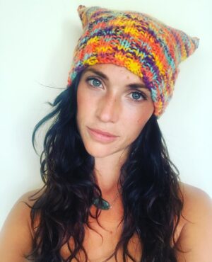 Stephanie Tripp Instagram - Kitty Beanie hat
....
My mum @valkhaki made me this, she can literally knit any colour. More designs to follow 🤠
....
#beanie #beaniehat #beaniehatcustom #kittybeanie #hat #knitted #knitwear #hippie #festival #rainbow #knittedhat #custom #customhat