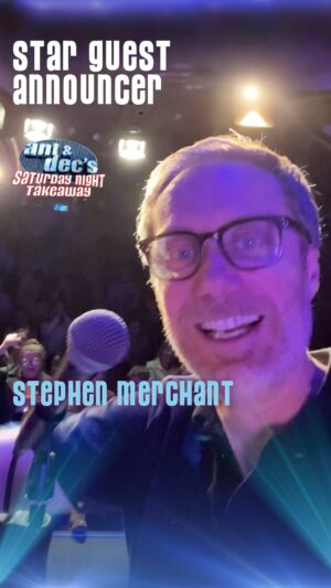 Stephen Merchant Instagram - The crowd goes wild for the first Star Guest Announcer of the series… 🤩 #SaturdayNightTakeaway