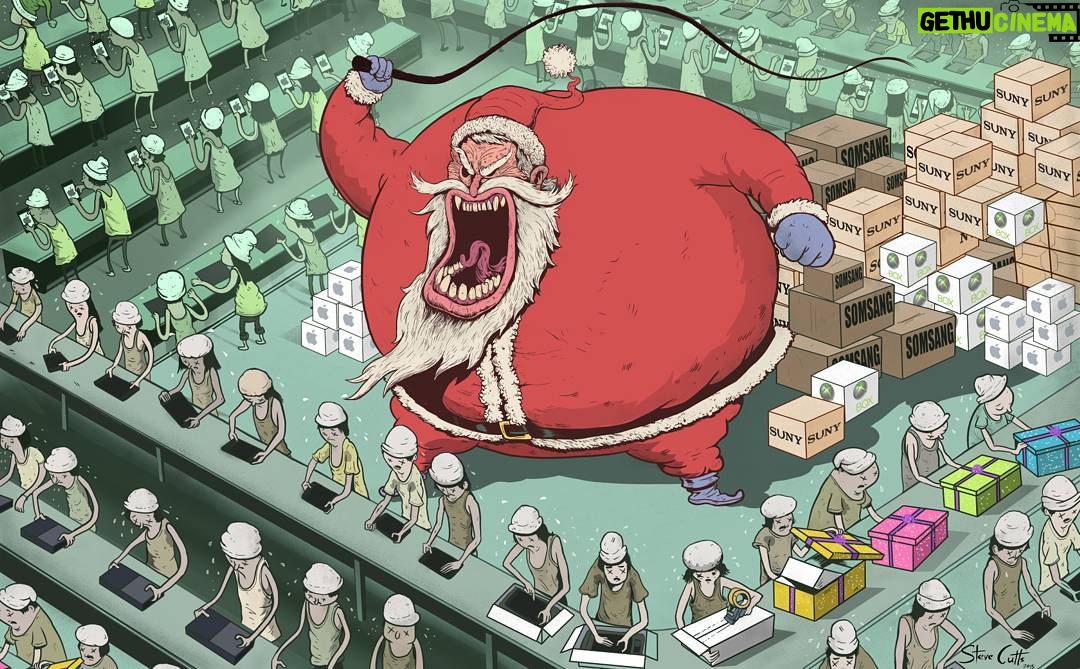 Steve Cutts - 16.6K Likes - Santa's sweatshop #art #illustration #stevecutts #christmas #sweatshop #consumerism