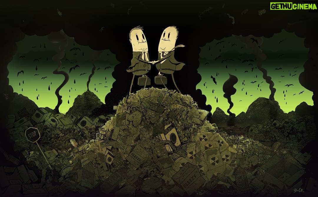 Steve Cutts - 11.5K Likes - The Last Handshake #art #illustration #stevecutts #apocalypse #environment #earth #dystopia