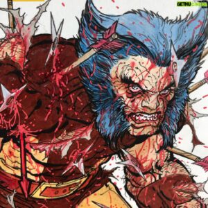 Steve McNiven Instagram - Here’s another sketch cover piece, leaning into that Wolverine trade back cover that Frank Miller did! Lots of fun, although the paper in these early 2010’s sketch covers really does suck, just terrible to work on with markers. #originalcomicart #sketchcover #marvelcomics #wolverine #battledamage #stevemcniven