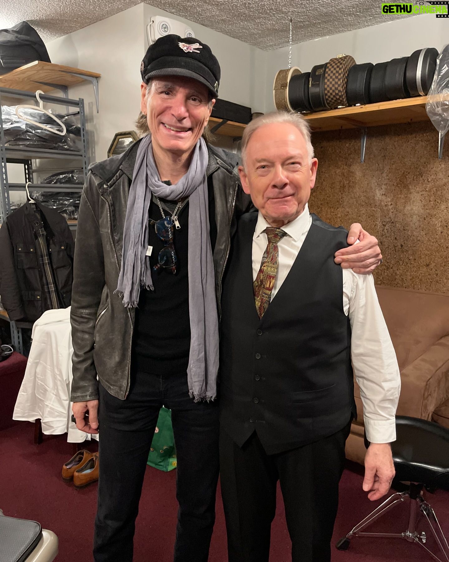 Steve Vai - 27.5K Likes - Here with Father @robertfrippofficial at @mccabesguitarshop 3.3.24 where he gave an enlightening talk with David Singleton to a packed house of enthusiastic ears, mine being a pair of them. I was fortunate he was in town and accepted to meet with me. I respect and admire this man tremendously. Since 1969, his brilliant musical mind reinvented a music genre twice. His fiercely disciplined and unique guitar technique is untouchable to all but him and he is a marvel.
We had a lovely chat about BEAT and I was relieved and thrilled to know he gave it his blessing, and even suggested the name. When I asked him what he had thought when he heard I was in the band, he replied “you are the only one that can play my guitar parts.” I found myself in a rare state of gob-smacked speechlessness because I know that nobody can play Robert’s guitar parts like him.