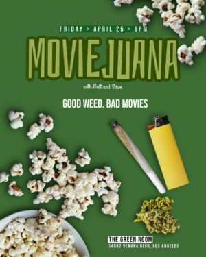 Steve Zaragoza Instagram - Friday 4/26 @mattraub and I debut MOVIEJUANA! A silly movie show with weed! Matt and I have been trying to figure out a way to bring the insanity of our weekly VR movie nights with friends, to the outside world. Now YOU can be subjected to a feast of audio and visual nonsense, in a venue where you can legally smoke weed during the show! LINK IN BIO! 💚💨