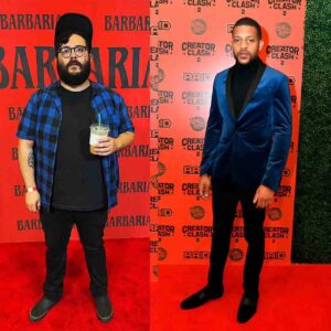 Steve Zaragoza Instagram - The fact that @stevezaragoza and I took the same photo with coordinating outfits is what I was explaining in the 5th slide! 😂😂 I’m begging the producers at @dynamicbanter to get Steve to stop the sound machine bit!!😂😂 Also feeding recently told me it was the anniversary of the time Steve went viral writing that video about that vision at Yellowstone!  #podcasts #dynamicbanter #losangeles