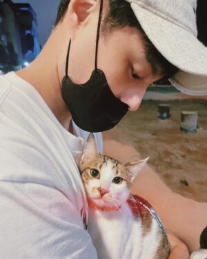 Steven Sun Instagram - 🐱
第一次出門很淡定，魯卡不愧是流浪過的孩子⋯最近在換飼料，有拿手貓拔貓麻的誠心推薦嗎？