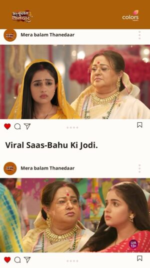 Supriya Shukla Instagram - Yeh saas-bahu ki chemistry hi hai Veer ki bhi asli inner strength. 💪💝

Dekhiye #MeraBalamThanedaar, Mon-Fri raat 9:30 baje, sirf #Colors aur @officialjiocinema par.

@i_shagunofficial @shrutisanjeev78 @supriyarshukla