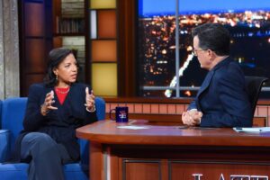 Susan Rice Instagram - Always a pleasure to sit down with @stephenathome on the @colbertlateshow. Thanks for the laughs and allowing me to share a few stories from my new book, #ToughLove.