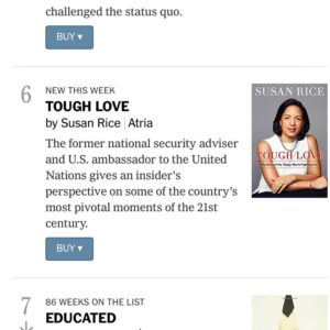 Susan Rice Instagram - Exciting news!! 🙌🏾 #ToughLove just debuted at #6 on the @nytimes best-seller list. Thanks to everyone for your support. Susanricebook.com
