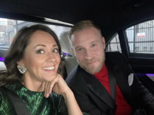 Susannah Fielding Instagram - Big night out with one of my oldest and best pals @samosphillipos to celebrate the new season of @bridgertonnetflix @netflixuk wearing @thevampireswife courtesy of @byrotation beautiful views of london courtesy of @sohohouse
