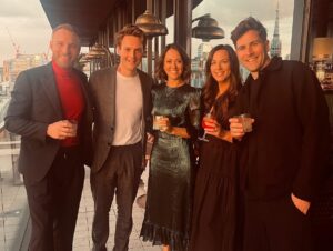 Susannah Fielding Instagram - Big night out with one of my oldest and best pals @samosphillipos to celebrate the new season of @bridgertonnetflix @netflixuk wearing @thevampireswife courtesy of @byrotation beautiful views of london courtesy of @sohohouse