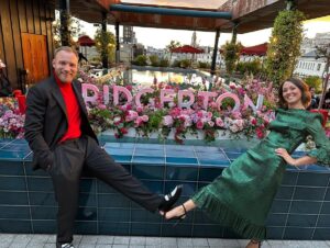 Susannah Fielding Instagram - Big night out with one of my oldest and best pals @samosphillipos to celebrate the new season of @bridgertonnetflix @netflixuk wearing @thevampireswife courtesy of @byrotation beautiful views of london courtesy of @sohohouse