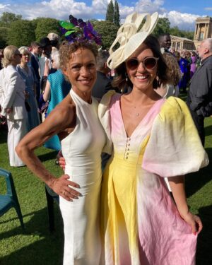 Susannah Fielding Instagram - Thanks to @britishfilminstitute for inviting me to a truly beautiful afternoon at Buckingham Palace celebrating the Creative Industries. 
And @byrotation for a gorgeous frock and hat for the occasion. 
Right back to my tracksuit… 😉