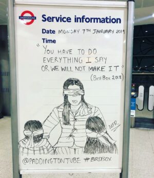 Susanne Bier Instagram - Spotted at Paddington Underground Station in London... @birdboxmovie @netflixfilm