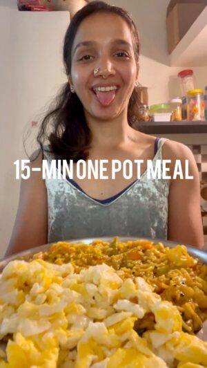 Swetha Gai Instagram - This is what carefree cooking looks like! 🤍
One pot sambar rice with eggs! 💪🏻
Loaded with veggies. 

One pot meals are my recent go-to considering I barely have any time to cook for myself. 

This is a fool proof meal that’s gonna give you the nutrition you need and it’s easy. Pair it with a protein source and it’s as simple as it gets. 

#mealmaking #nutrition #cooking #skills #easymeals #15mins #mealprep #fitmeals #homecooked #healthy #nutritionist #fitnessfirst #strongerthanyesterday