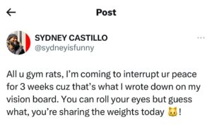 Sydney Castillo Instagram - Don’t nobody wanna hear yall shit either!!! I’m on my New Year’s resolution shit and for the next 3 weeks, stfu and share the weights 🐱!!! 

I’ll be gon by the end of the month I swear.
