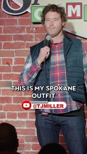 T.J. Miller Instagram - What do you think of my #Spokane outfit? 
Describe your city’s outfit and I’ll try to guess what city you’re in 😂 

#tjmiller #fashion #ootd #outfit #bestdressed