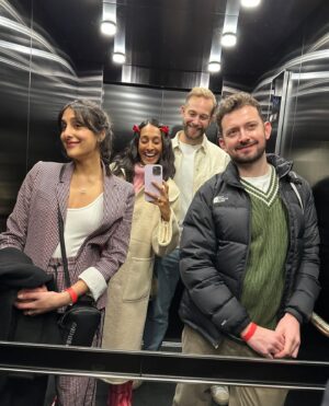 Taj Atwal Instagram - Valentines with my Palentine. Thank you so much @appletv 🎞️

Gorgeous treats
Suit @me_andem 
Air Jordans @presentedby @haddonpr_music 
Necklace @sifjakobsjewellery