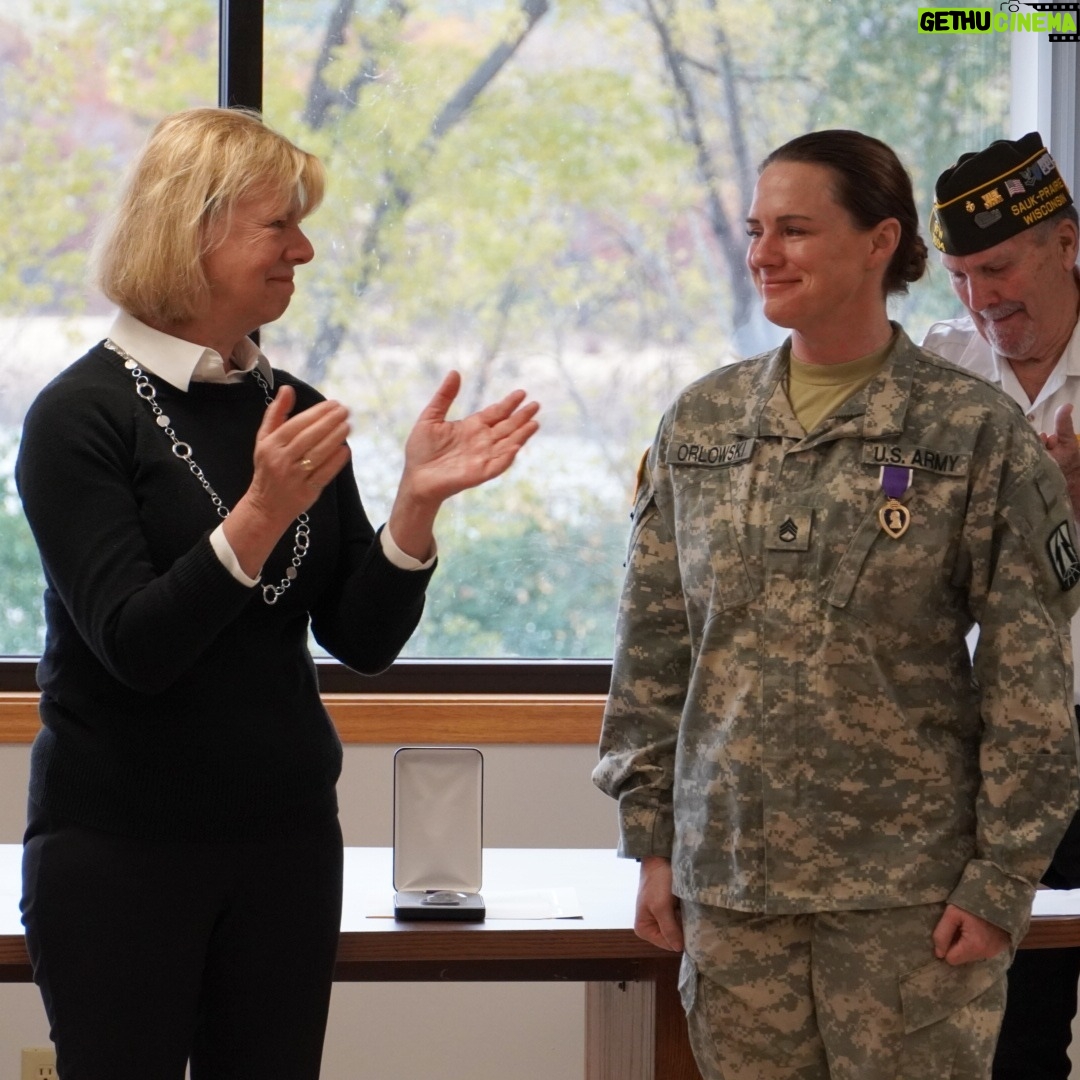 Tammy Baldwin - 489 Likes - The Purple Heart is the medal that no one wants to earn. But, Rebecca put her life on the line & earned this designation.
20 years after her injury while serving in the U.S. Army, I'm proud to honor her brave service & present her with a Purple Heart.
Thank you, Rebecca.