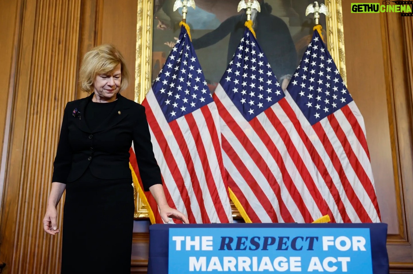 Tammy Baldwin - 783 Likes - It’s hard to think that just 1 year ago, I brought Democrats and Republicans together in the Senate to pass my Respect for Marriage Act and make marriage equality law of the land – something people said could never happen.
We told millions of same-sex and interracial couples that we see them and we respect them – and that their marriage should be treated like any other. Americans deserve this dignity and certainty – regardless of who they love.
Today, I’m thinking of couples like my dear friends Margaret and Denise, who no longer have to worry their marriage could be on the chopping block. I am grateful that millions of couples like them can rest a little easier at night knowing their marriages are protected.