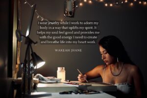 Tania Larsson Instagram - Often times many of us carry a shared love for adornment and art, but how many of us adorn ourselves while we create? We wear jewelry to feel empowered, protected, and sometimes because it inspires us. Other times it just becomes part of who we are and our everyday and we would feel naked without our favorite earrings or necklace on while we work.

This photo is the first of a new series I’m working on where I profile an artist who carries a shared love of adornment, and the values that come with the creative process that forms the foundation of our artistic integrity and livelihood.

Featured here to kick off this series is Wakeah Jhane, a Comanche and Kiowa Ledger artist known for her depictions of Indigenous life, motherhood, birth, family and womanhood. She is wearing caribou tufted vintage beaded studs with a dentalium shell drop along with a vintage Italian pink opal beaded necklace with silver beads and chain that will be available in my coming jewellery release.

I got a chance to visit Wakeah in her home and exchange our love for smoked hide and what it means to uplift community. I had the privilege to step into her studio as she painted her new body of work for the Santa Fe Indian Market this August. She states “I wear jewelry while I work to adorn my body in a way that uplifts my spirit. It helps my soul feel good and provides me with the good energy I need to create and breathe life into my heart work.”

#wakeahjhane #gwichinfinejewellery #indigenousart #vintagebeads #ledgerart #dentalium #swaia2023