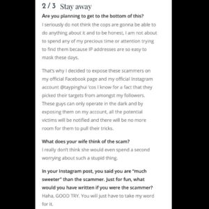 Tay Ping Hui Instagram - 8days picked up my post about the scam couple of days ago and we did an interesting interview on that. It was a rather fun and humorous exchange considering how serious the issue actually was.

Gotta say, the last picture they used at the end, was pure gold. LOL.

But just this morning, I am still receiving some DMs telling me that the scammers are still trying their luck, only this time they actually put in more effort by adding my Chinese name, as if that would increase any smidgen of authenticity to their con. But there's only one problem, they used the wrong Chinese character. They've fallen so low I am actually starting to feel sorry for those guys...
.
So read up, have a laugh and enjoy the Friday! But always stay safe in whatever y'all gonna do!!!
.
因我之前上写了一则关于有人冒我之名而到处企图骗财的上传，几天前与网上杂志8Days做了一段有趣的专访。

记者之后文笔流畅幽默，更觉得她最后所用的照片，简直是太好玩，太厉害了！

只是我今天依然收到影迷朋友的信息，告知我说那些诈骗者依然在企图欺骗人。但有趣的一点是他们这一次还加了我的中文名字，意图增强假户口的可信度。可笑的是，那些傻蛋却用错了字！坦白说，我现在还真的有点开始可怜这群低能的白痴。

读一读，笑一笑。然后好好享受你们的星期五哦！不过切记，不管做什么事，安全第一！

#taypinghui #郑斌辉 #taypinghuisayone #8days #friday #fridaymood #tgif #interview #read #laugh #staysafe #staystrong #sgunited