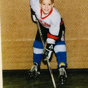 Taylor Kitsch Instagram - I remember my mom telling me we’re going to get new skates. Obv I’m filled with joy. Then we pull up to a cul-de-sac. She escorts me to front door. Knocks. An older lady opens the door with these skates. Mom looks down n says..”g’head. Try ‘Em on.” I do. They fit. Mom buys... in car going back home I was absolutely crushed. Undecided if I should bawl or quit life. Money was tight. We lived in the back of a convenience store. She finally says..”ya wear these or you simply don’t play. You choose.” I played. Was only player in league with these skates. And the second I touched the ice I never once thought of these skates again. Wish I still had ‘em.
I apparently also loved smelling salts. They must’ve pulled me off a penalty-kill or something..
Some kind of tractor company on jersey too. Doesn’t get any better.