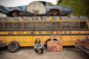 Tazbah Chavez Instagram - thinking about the time they let me put a basketball hoop on a car, on a bus ❤️ 🏀 🪶 | 📸 @shanebrownsocialmedium