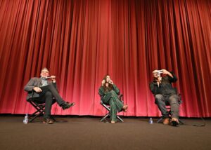 Tazbah Chavez Instagram - 11/4 — Thank you @uclaaisc x @uclaftvarchive for bringing @sterlinharjo and I out to screen @rezdogsfx episodes. As a UCLA alum, it meant a lot to screen our work there. I used to stand at the top of Janss steps and wonder how I was going to make an impact on the world, like ucla makes you believe you can. I would have never dreamt it would be through telling Rez stories with my brother, Sterlin — who I once drank 40s with and read poems to near campus at a time we were both feeling like outsiders in a place like LA. This was one of many full circle moments I had during Native American Heritage Month. What an honor to be blanketed on that stage 🩵💛thank you to @drdavidshorter for moderating a thoughtful conversation and an extra special thank you to @tachiiniiphotography for gifting us with feathers 🥹 appreciate you and all the work you do for the community.