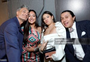 Tazbah Chavez Instagram - I first met @sterlinharjo and @taikawaititi about sixteen years ago when I was interning for @birdrunningh2o at Sundance — years after first meeting him when I was 16 on a film panel for my first short film. Through Bird, Sterlin and Taika instantly became my brothers/sisters and over the years they have been two people who called me what I was before long before I would call myself it: a writer, a poet, an artist, a filmmaker — then they invited me to make @rezdogsfx with them and it’s been the most rez boujiest time of my life alongside our fellow writers, producers, cast and crew. To be honored by @peabodyawards alongside them, presented by badass @kali_ko_reis , is pretty unreal — and a testament to their own perseverance and commitment to bringing others up with ‘em. And selfishly, anytime spent with @paulinaalexisofficial @lanefactor and @bobbydues is simply… blessings! 🪶 🐕 love love love [dress: @byellowtail . m/u: @paintedbypetra . shoes: @happy_brain lemme borrow them . jewels: 6th gen family heirlooms . hair: aveda taught me]
