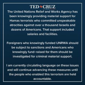 Ted Cruz Instagram - RELEASE: Sen. Cruz Issues Statement After Hamas Terrorist Intelligence Site Confirmed Under UNRWA Headquarters