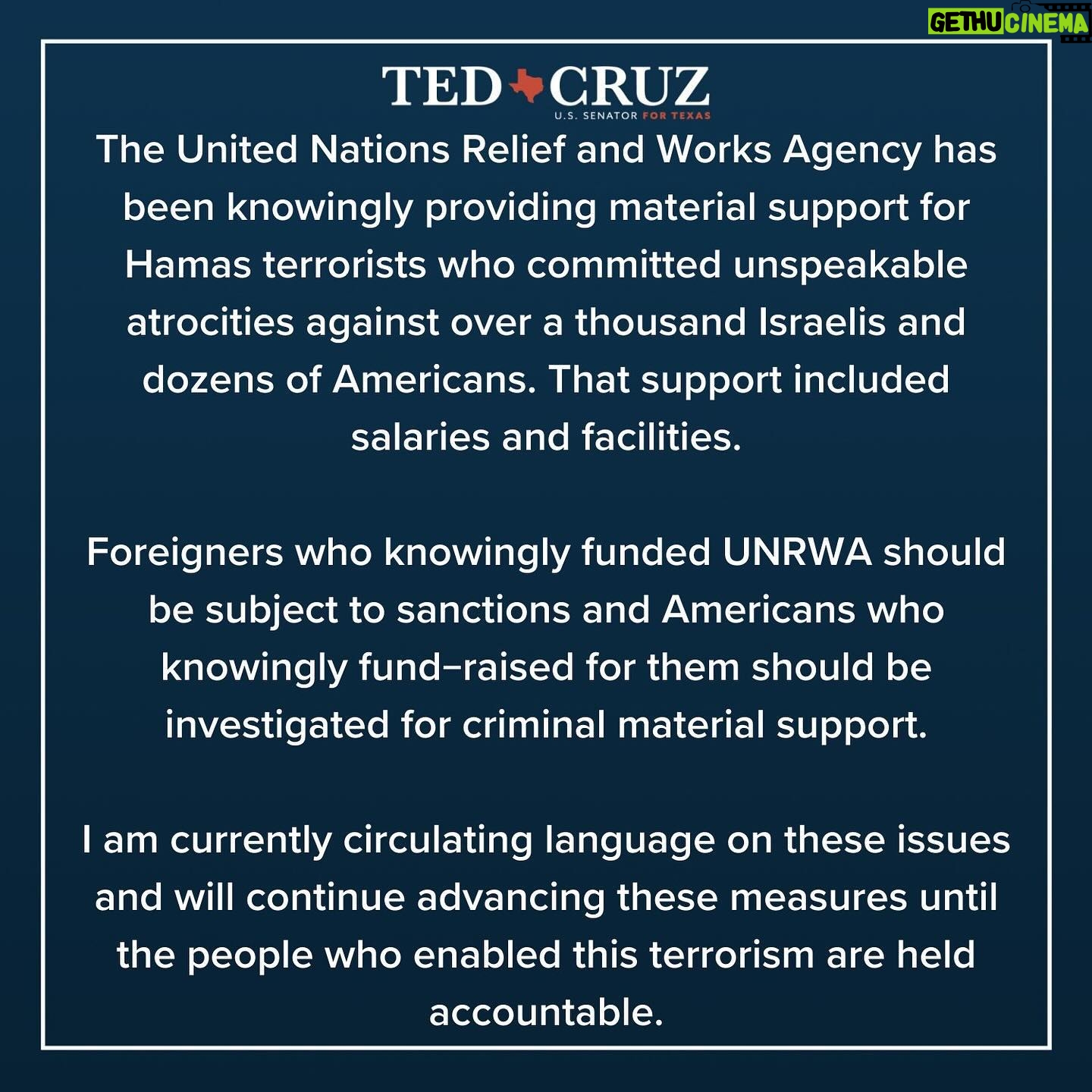 Ted Cruz - 5.5K Likes - RELEASE: Sen. Cruz Issues Statement After Hamas Terrorist Intelligence Site Confirmed Under UNRWA Headquarters